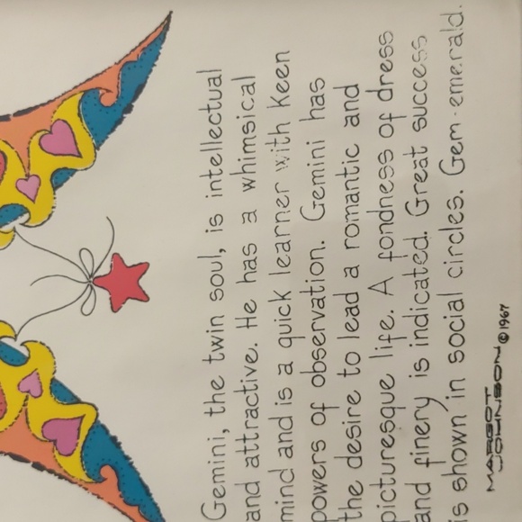 1967 Margot Johnson Gemini Zodiac Wall Art with Black Frame - Picture 3 of 5